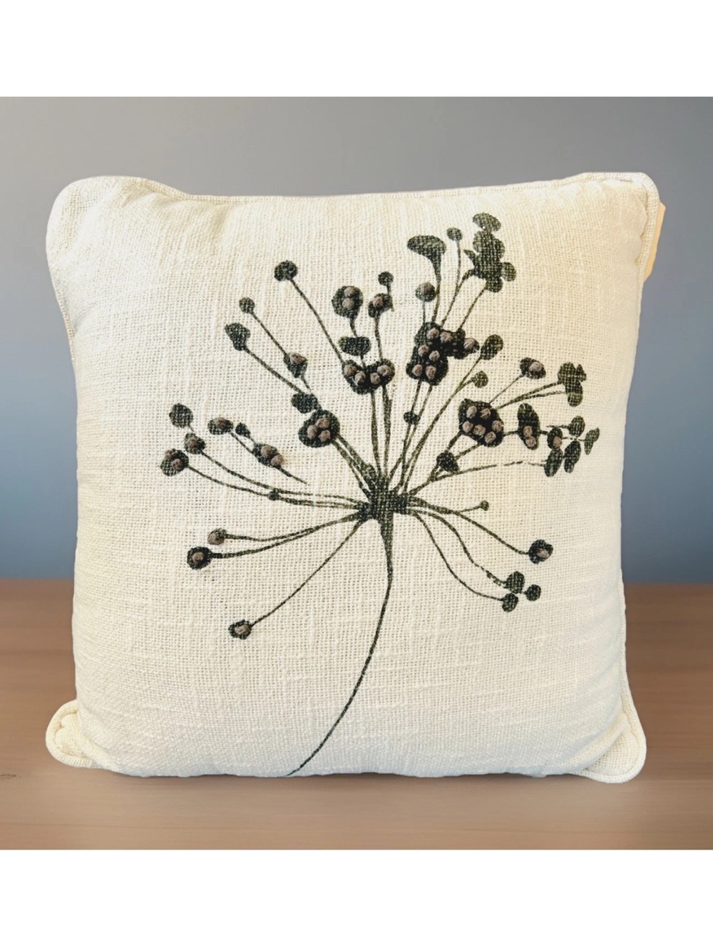 Place & Time Cotton Throw Pillow Embroidered Floral Black Dandelion 18" Square